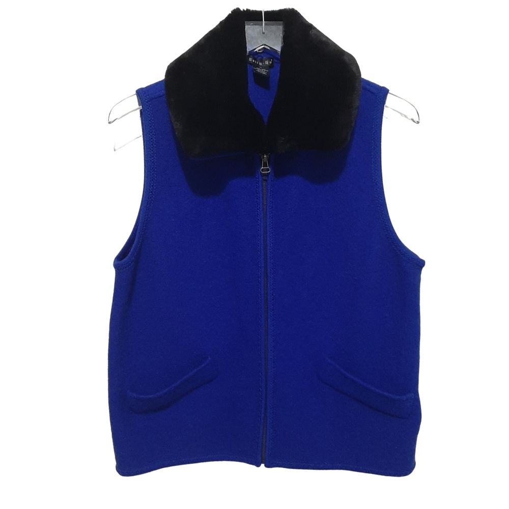 Royal Blue Wool Vest With Removable Faux Fur Collar Size XL